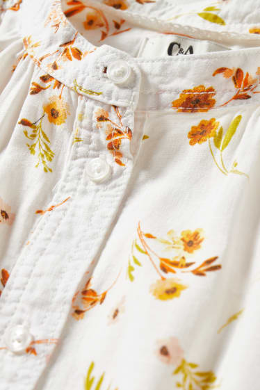 Kobiety - Top bluzkowy - miks lniany - w kwiatki - biały