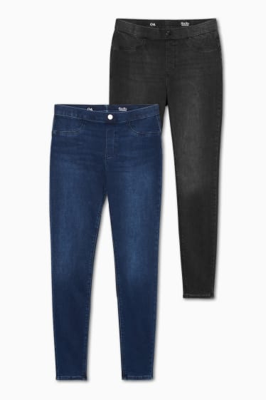 Femei - Multipack 2 buc. - colanți-jeans - talie medie - efect push-up - denim-gri închis