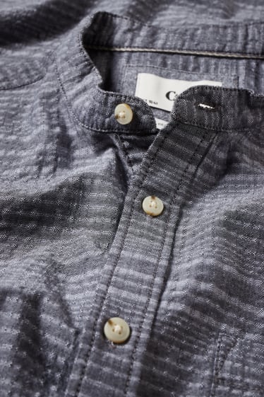 Heren - Overhemd - regular fit - opstaande kraag - donkergrijs