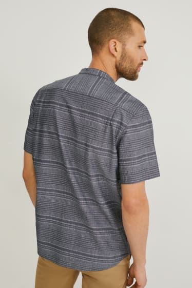 Men - Shirt - regular fit - band collar - dark gray