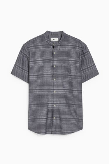Men - Shirt - regular fit - band collar - dark gray