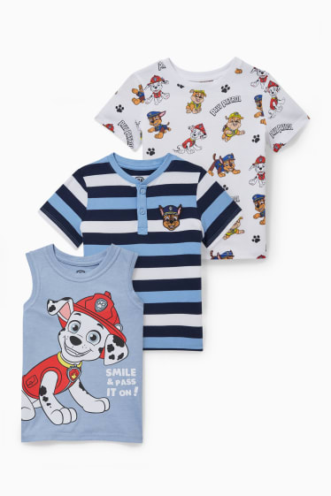 Kinder Jungen - Paw Patrol - Set - 2 Kurzarmshirts und Singlet - 3 teilig - weiß / blau