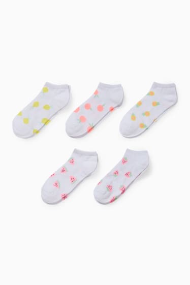 Children - Multipack of 5 - fruit - trainer socks with motif - white