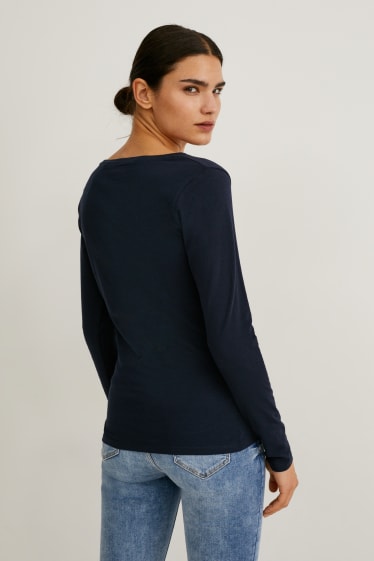 Mujer - Pack de 2 - camisetas básicas de manga larga - azul oscuro / blanco