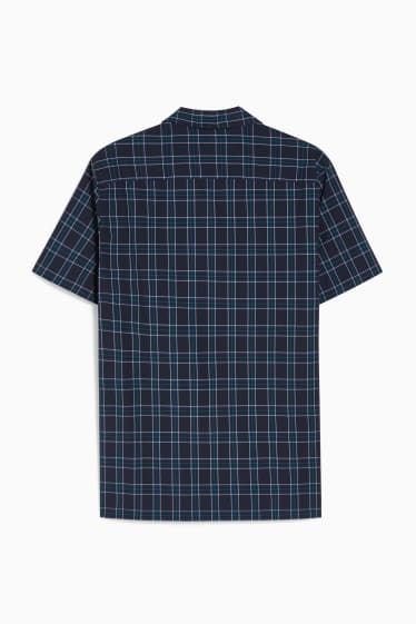 Men - Shirt - slim fit - lapel collar - check - dark blue