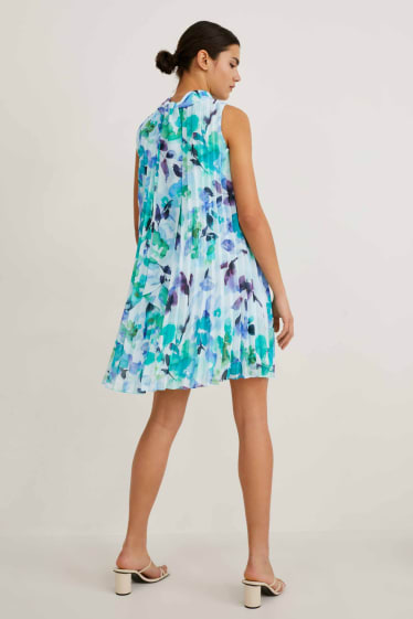 Women - Chiffon dress with plissé pleats - floral - blue
