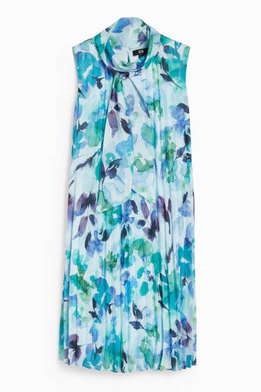 Women - Chiffon dress with plissé pleats - floral - blue
