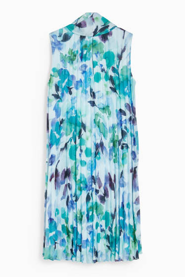 Women - Chiffon dress with plissé pleats - floral - blue