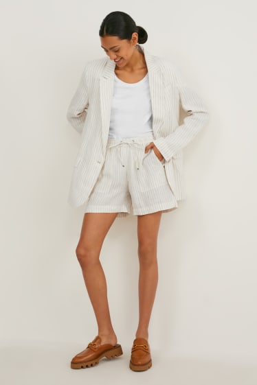 Women - Linen shorts - pinstripes - white