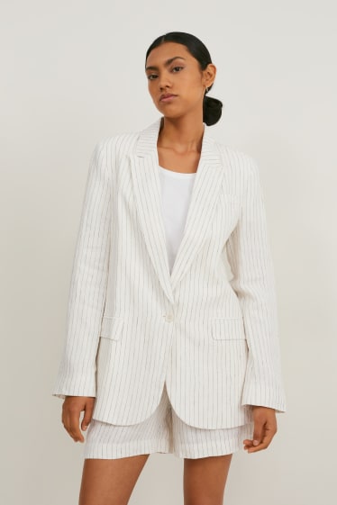 Damen - Leinenblazer mit Schulterpolstern - gestreift - weiss