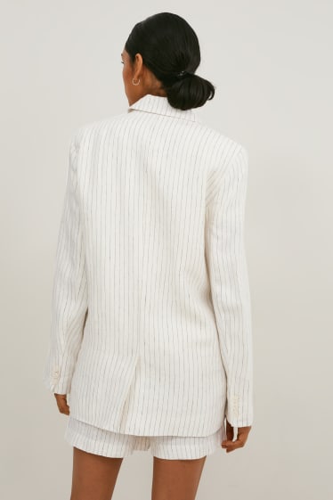 Damen - Leinenblazer mit Schulterpolstern - gestreift - weiss