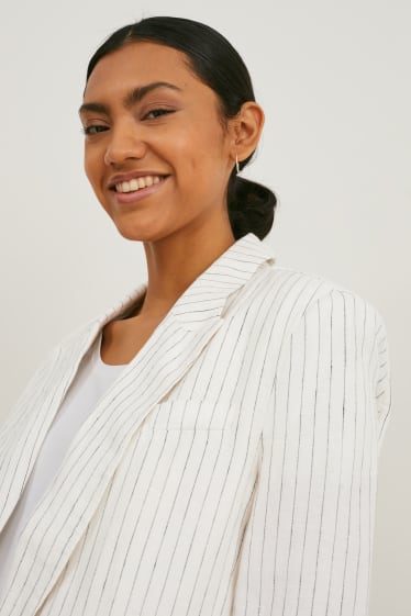 Damen - Leinenblazer mit Schulterpolstern - gestreift - weiss
