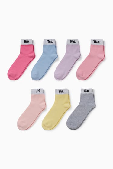 Enfants - Lot de 7 paires - jours de la semaine - chaussettes à motif - rose