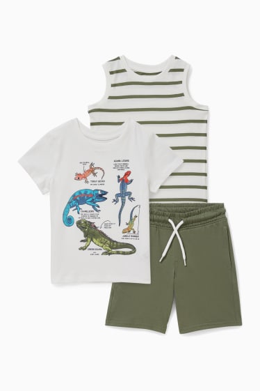 Dzieci - Zestaw - koszulka, top i szorty dresowe - 3 części - biały
