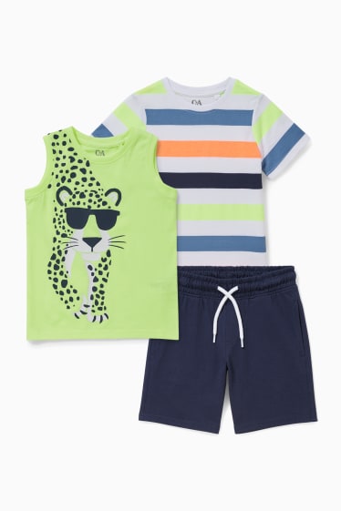 Bambini - Set - t-shirt, top e shorts in felpa - 3 pezzi - giallo fluorescente