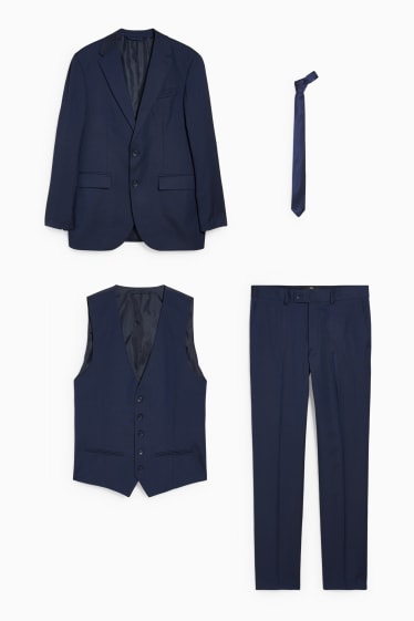 Herren - Anzug mit Krawatte - Regular Fit - 4 teilig - dunkelblau