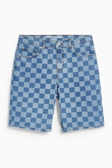 Men - CLOCKHOUSE - denim shorts - check - blue denim