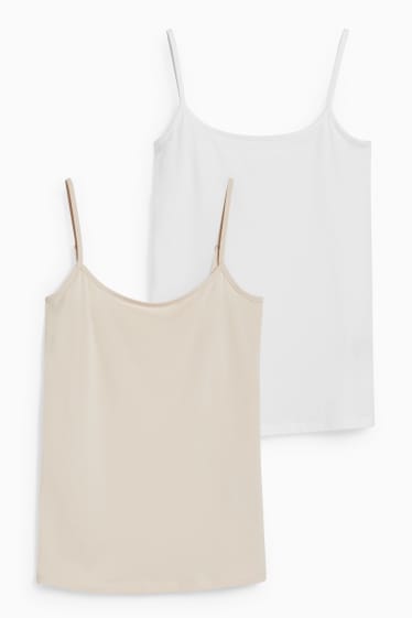 Damen - Multipack 2er - Basic-Top - weiß / beige