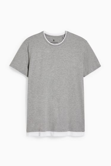 Mężczyźni - CLOCKHOUSE - T-shirt - w stylu 2 w 1 - szary-melanż