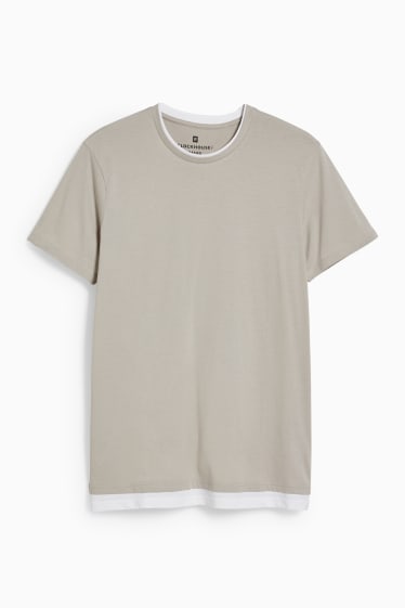 Men - CLOCKHOUSE - T-shirt - 2-in-1 look - taupe