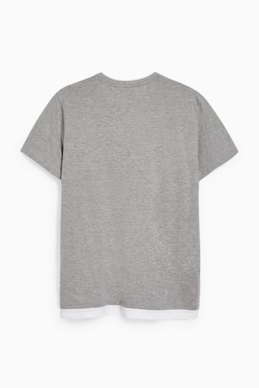 Mężczyźni - CLOCKHOUSE - T-shirt - w stylu 2 w 1 - szary-melanż