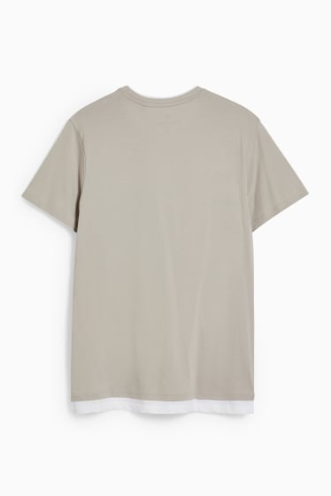 Heren - CLOCKHOUSE - T-shirt - 2-in-1-look - taupe