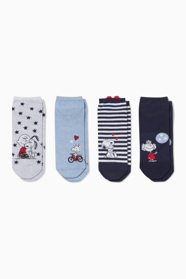 Femmes - Lot de 4 paires - chaussettes de sport avec motif - Peanuts - bleu foncé