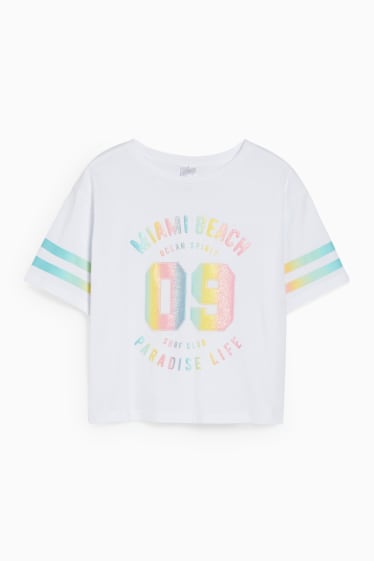 Kinder Mädchen - Kurzarmshirt - Glanz-Effekt - weiß