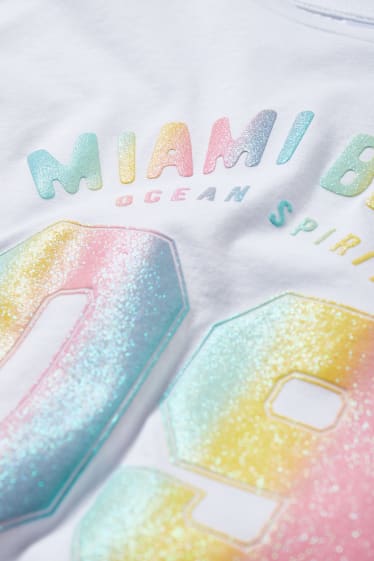 Kinder Mädchen - Kurzarmshirt - Glanz-Effekt - weiß