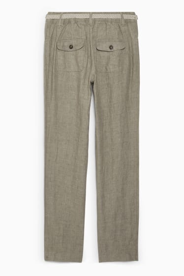 Mujer - Pantalón de lino con cinturón - mid waist - wide leg - caqui