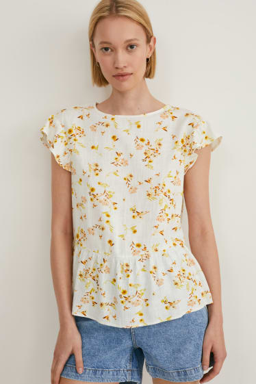 Donna - Blusa - a fiori - bianco