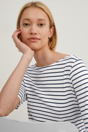 Femmes - T-shirt - à rayures - bleu foncé / blanc crème
