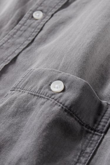 Teens & young adults - CLOCKHOUSE - denim shirt - regular fit - band collar - denim-light gray