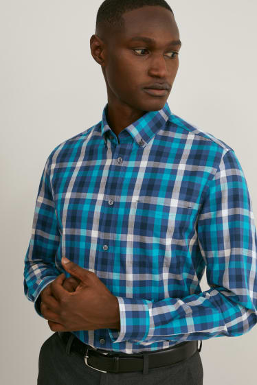 Men - Shirt - slim fit - button-down collar - check - blue / dark blue