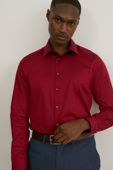 Uomo - Camicia business - slim fit - colletto alla francese - Flex - LYCRA® - rosso scuro