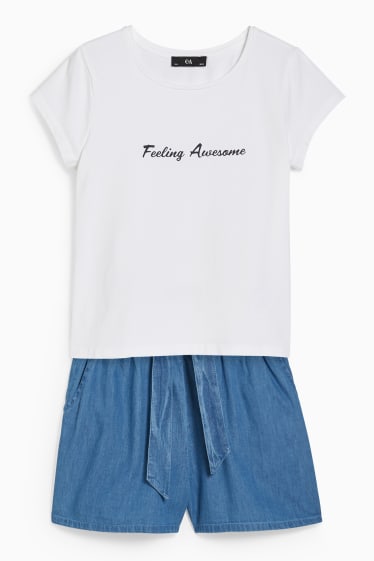 Kinder Mädchen - Set - Kurzarmshirt und Shorts - 2 teilig - weiß