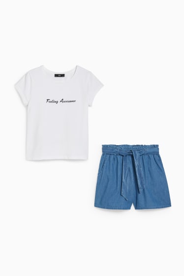 Kinder Mädchen - Set - Kurzarmshirt und Shorts - 2 teilig - weiß