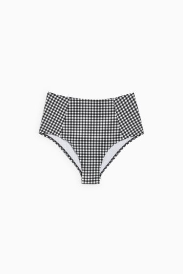 Femei - Chiloți bikini - talie înaltă - în carouri - negru / alb