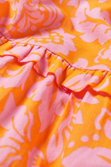 Dames - Fit & flare-jurk - gebloemd - koraal