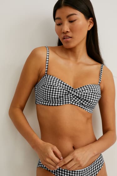 Dames - Bikinitop met beugels - bandeau - voorgevormd - geruit - zwart / wit