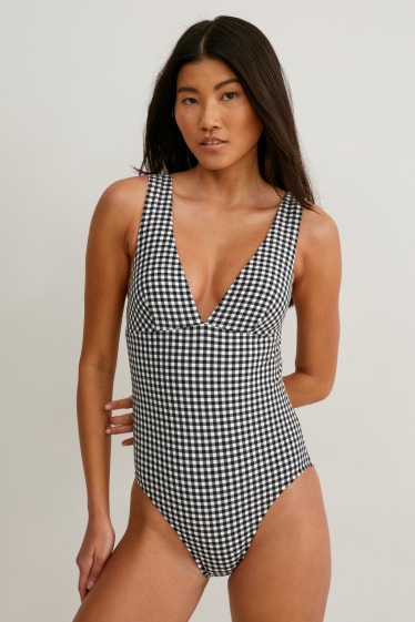 Women - Swimsuit - padded - check - black / white