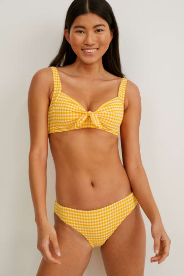 Donna - Slip bikini - vita bassa - a quadretti - giallo