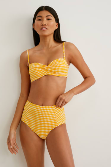 Femei - Chiloți bikini - talie înaltă - în carouri - galben