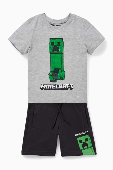 Enfants - Minecraft - ensemble - T-shirt et short en molleton - 2 pièces - gris clair chiné