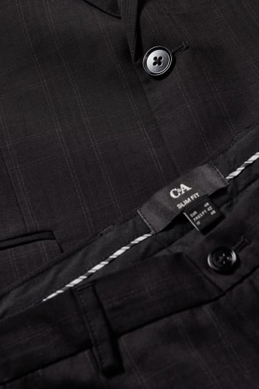 Men - Suit - slim fit - 2 piece - check - black
