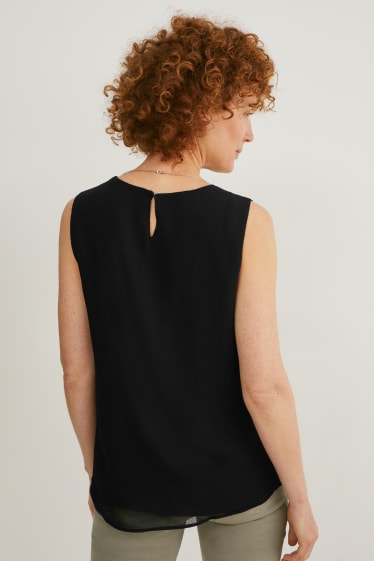 Dames - Blousetop van chiffon, met ketting - zwart