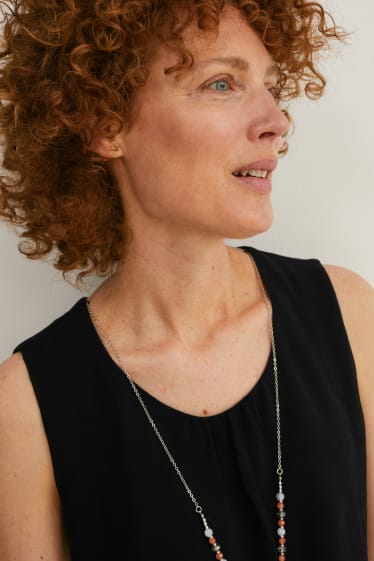 Damen - Chiffon-Blusentop mit Kette - schwarz