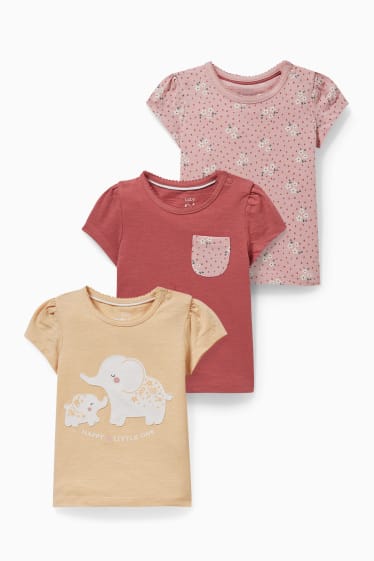 Bebés - Pack de 3 - camisetas de manga corta para bebé - rosa / rojo oscuro