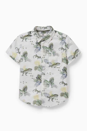 Bambini - Dinosauri - camicia - misto lino - bianco