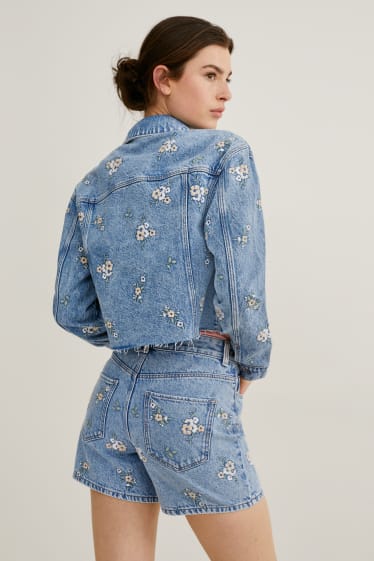 Femmes - Veste en jean - à fleurs - jean bleu